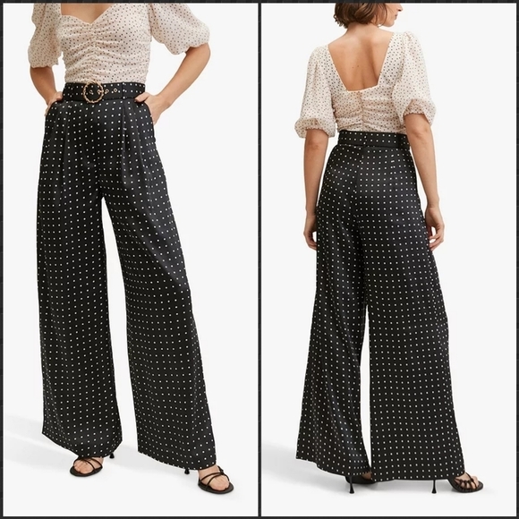 Mango Pants - Mango Polka Dot Smart Wide Leg Trousers